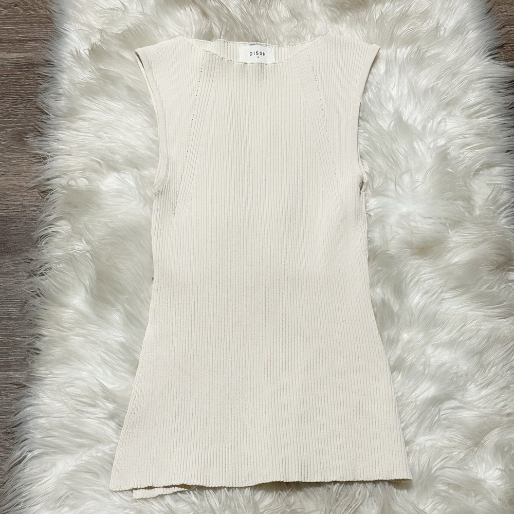 Dissh Womens Ribbed Knit Sleeveless Top Size Small Cream